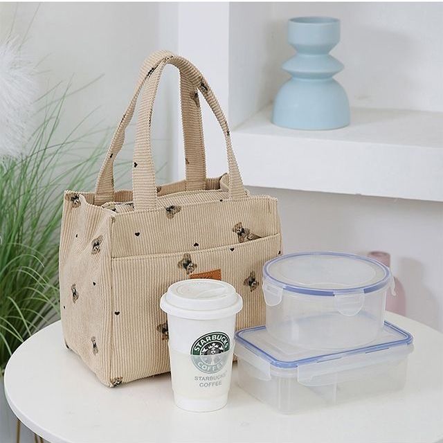 Women's Handbag Corduroy Bear Printed Handbag Daily Commute Leisure Lunch Bag