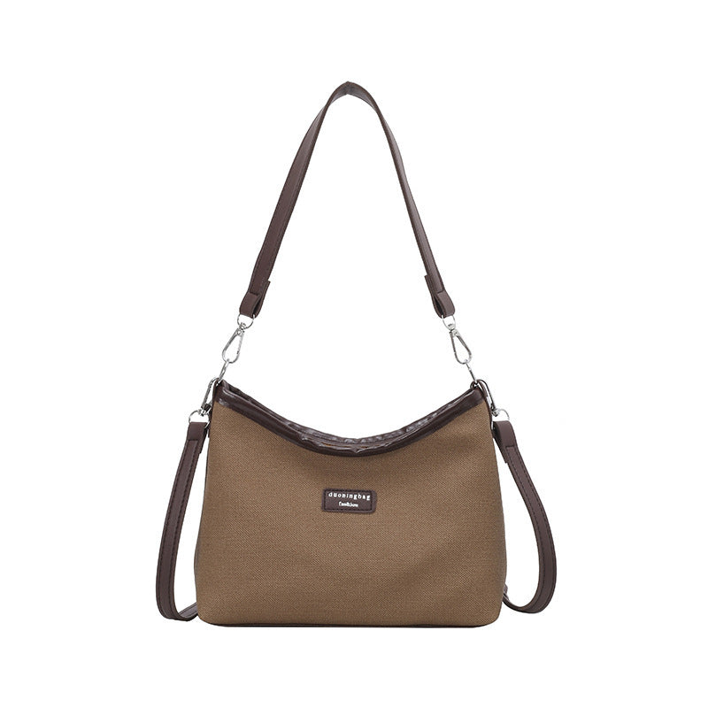 Chic Color-Blocking Canvas Shoulder Bag with Beaded Charm for Women, 2025 Summer Trendy Casual Tote