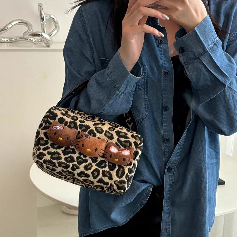Women's Cosmetic Bag Handbag Leopard Print Large Capacity Scalable Daily Travel Toiletry Bag
