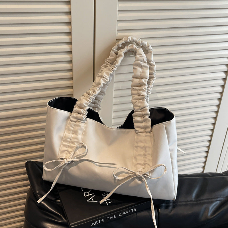 Chic Ruched Tote Bag with Bow Detailing - Large Capacity Crossbody Shoulder Bag for Daily Use